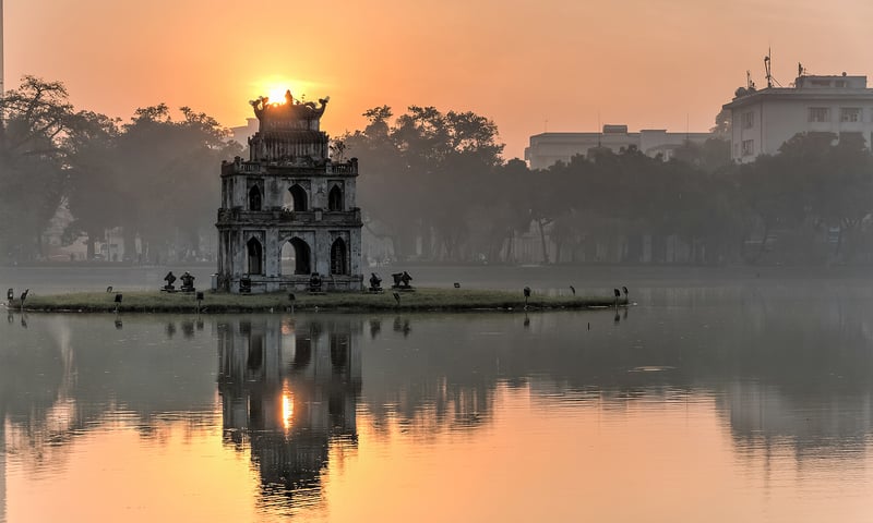 Turtle Tower on Hoan Kiem Lake, Hanoi, Vietnam.