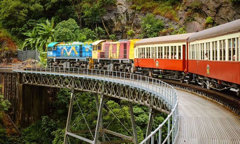 Head to the top of the escarpment above Cairns via the famous Kuranda Rail, charges apply.