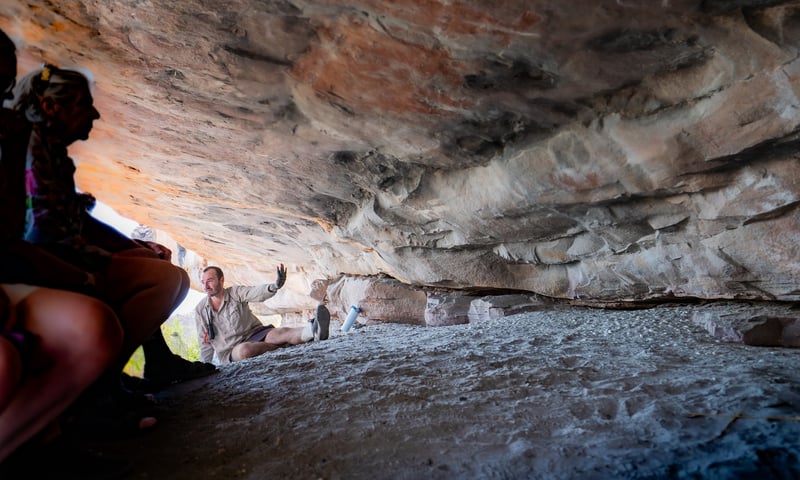 Some of the finest Aboriginal paintings adorn the rock shelters and caves around Swift Bay.