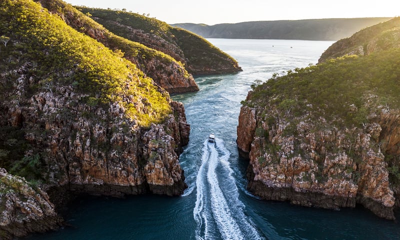 Embark on a thrilling power boat ride through the Horizontal Falls.