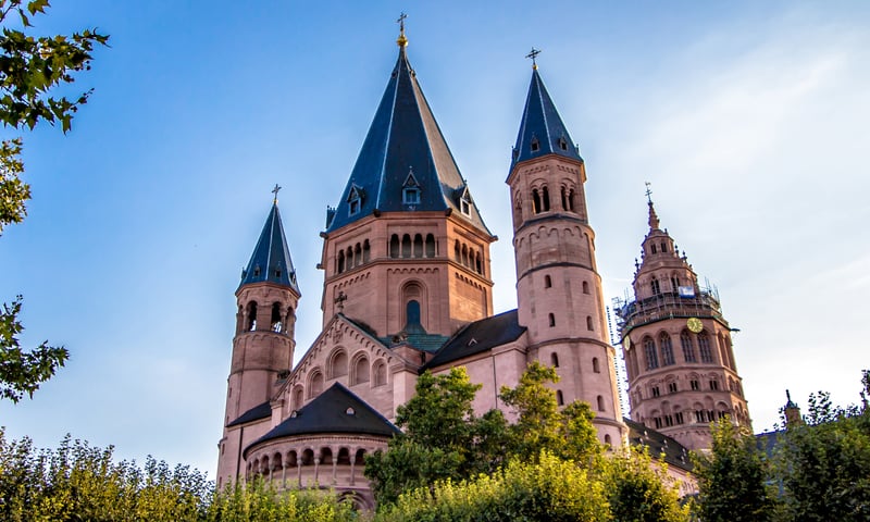 The historic Catholic Cathedral in Mainz, Germany.