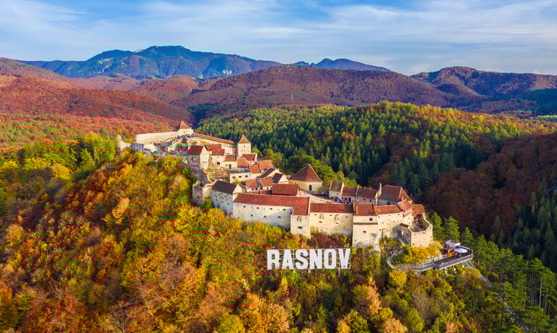 Aerial view of Rasnov Fortress in Transylvania, Romania (Itinerary 2).