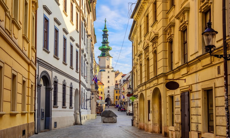 Michael's Gate in Bratislava's Old Town, Slovakia.