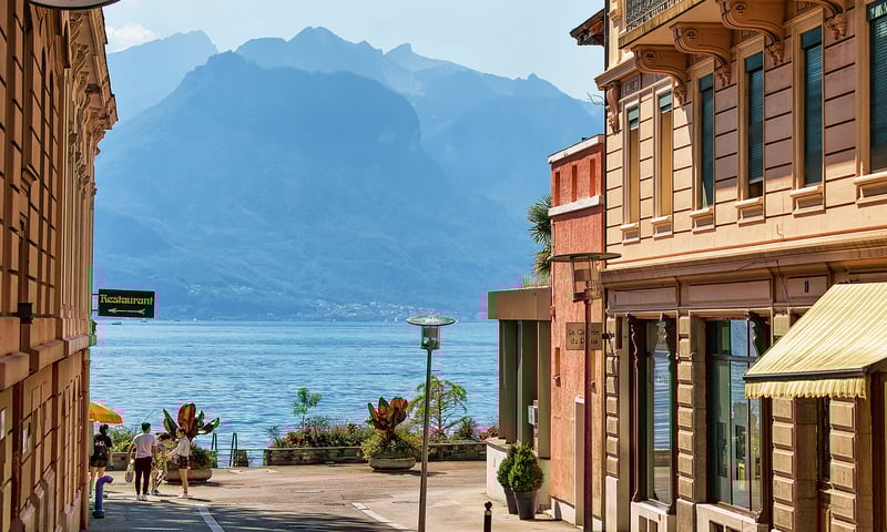 Montreux is located on Lake Geneva and protected by high mountain peaks.