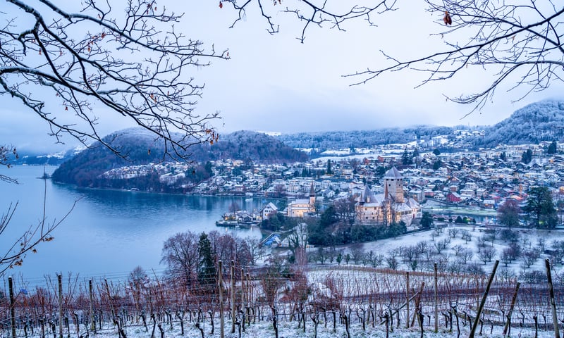 Spiez, Switzerland, is a pretty town on the shores of Lake Thun.