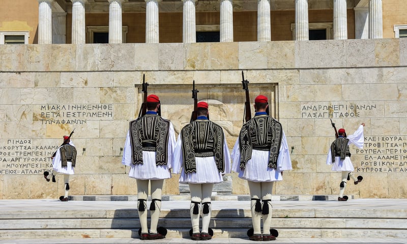 Change of guards in the Parliament building in Athens, Greece.