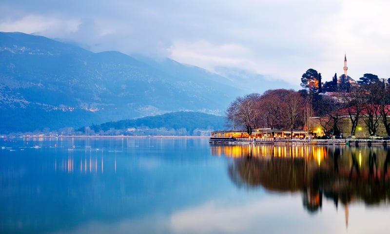 Lake Pamvotida, the biggest landmark in the region of Ioannina, Greece.