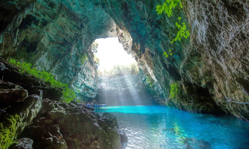 Melissani Cave, an underground lake in Kefalonia (Shore excursion, fees apply, Itinerary 2 & 3).
