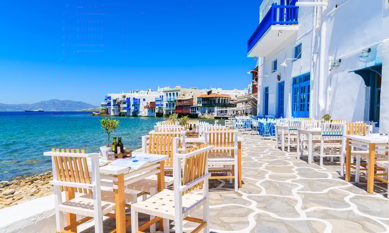A Greek tavern, or "tsipouradiko", in the island of Mykonos, Greece. (Itinerary 1 & 2)