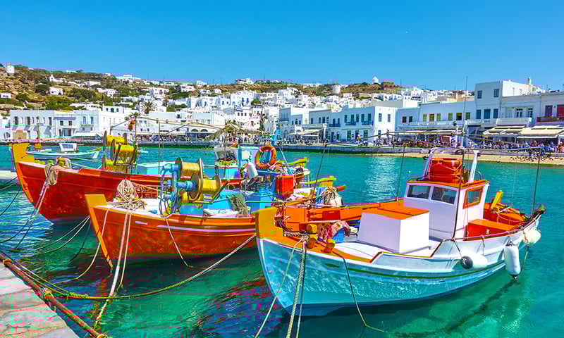 Enjoy the brilliant beaches, turquoise waters and picturesque whitewashed villages of Mykonos.
