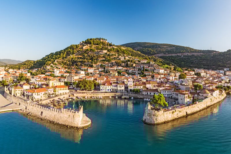 The picturesque seaside town of Nafpaktos, Greece.