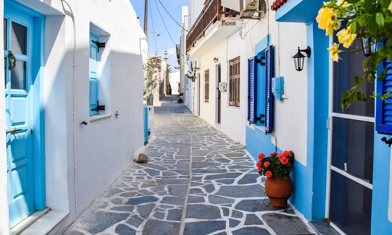 Stroll the streets of Chora in the Greek island of Naxos.