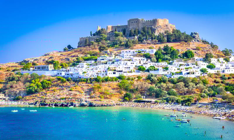 The city of Lindos in the island of Rhodes, Greece.