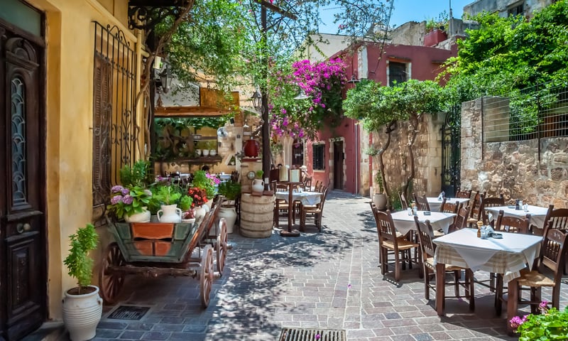 The Old Venetian Port of Chania is renowned for its open-air courtyards.