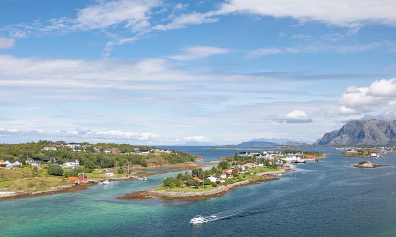 An aerial view of Brønnøysund’s stunning seascape.