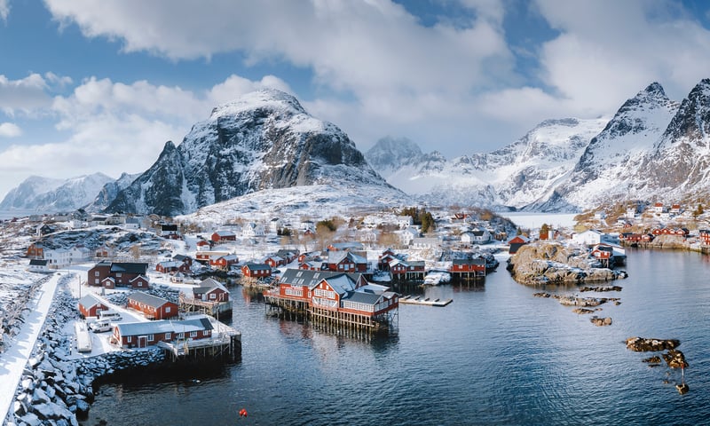 Å, the southernmost point of the E10 European highway, Norway.