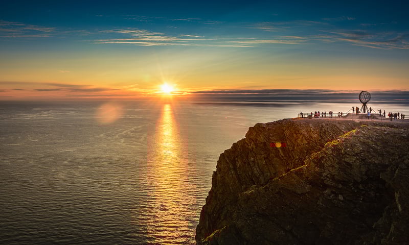 Experience the full midnight sun at North Cape from mid May to the end of July.