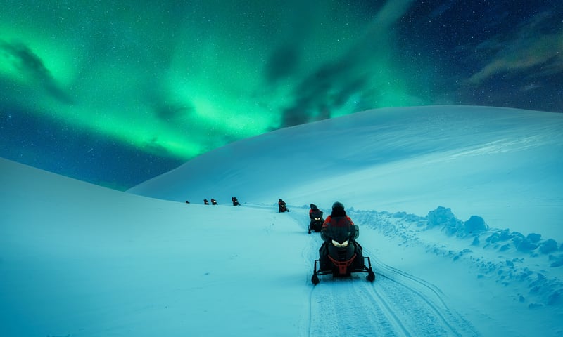 Ride a late-night snowmobile across the tundra, charges apply, available 15 December to 30 April.