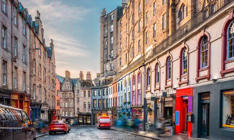 Stroll down the old streets of Edinburgh, Scotland.