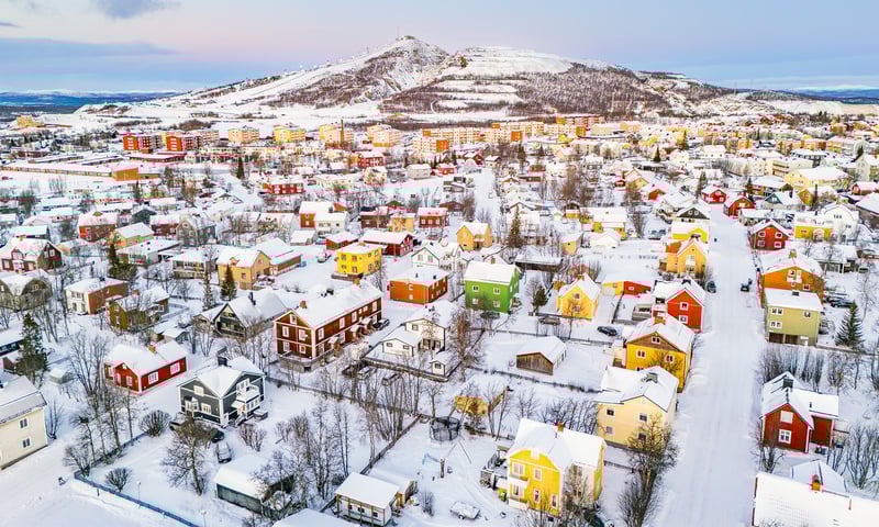 Kiruna is located 145 km north of the Arctic Circle in Swedish Lapland.