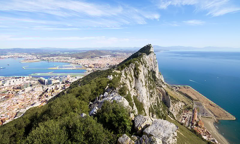 The 426-metre-high Rock of Gibraltar, a limestone ridge ceded to Britain in 1713. (Itinerary 2 only)
