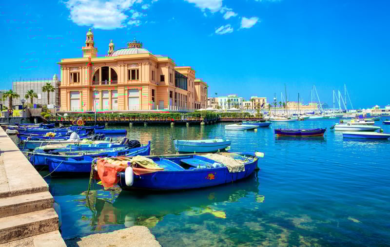 Dock in the captivating port of Bari, nestled in the region of Puglia, Italy (Itinerary 2 & 3).