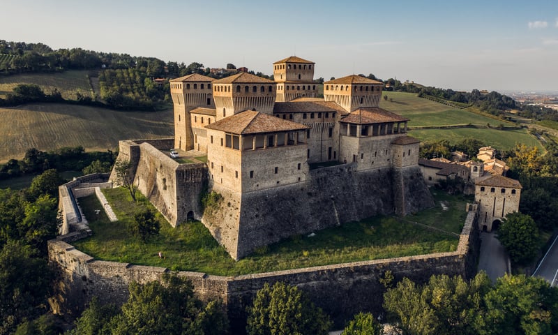 Look for Castello di Torrechiara on the outskirts of Parma, Italy.