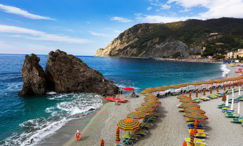 Relax on Fegina Beach in Monterosso al Mar, Cinque Terre, Italy.
