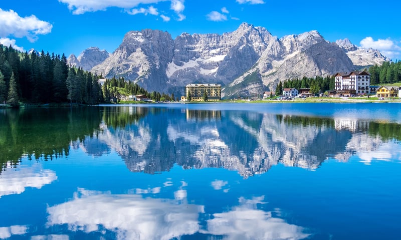 Lake Misurina in the Dolomites, Italy is one of the most photographed alpine lakes in Europe.