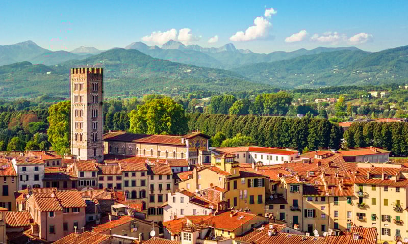 Experience the charming buildings of Lucca, Italy.