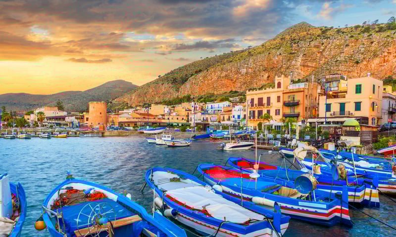 Blue boats in picturesque Palermo, Sicily, Italy (Itinerary 2 & 5).