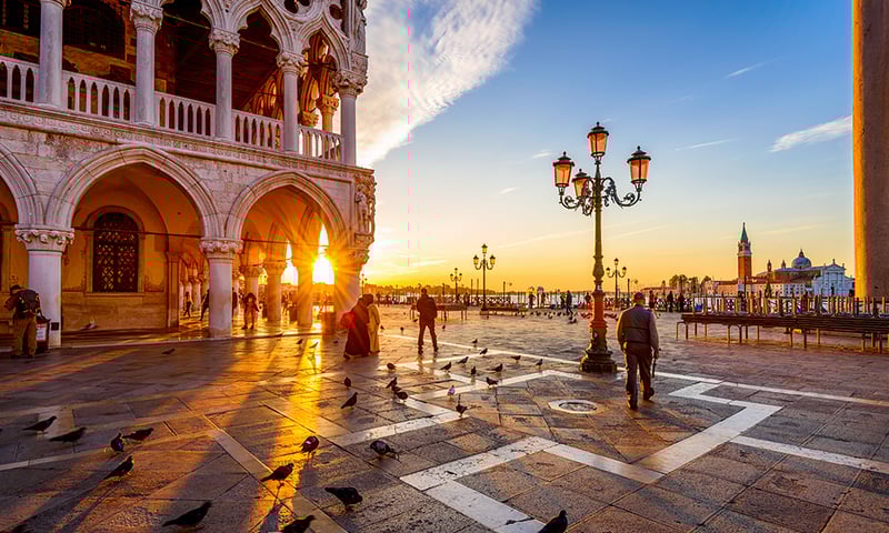 Chase the pigeons in beautiful St Marks Square, Venice, Italy.