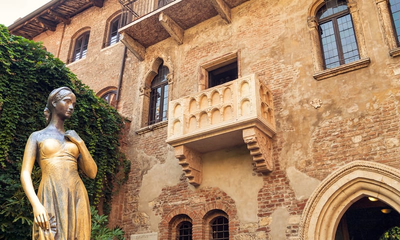 Verona is home to a 14th-century residence with a tiny balcony said to be Juliet’s.