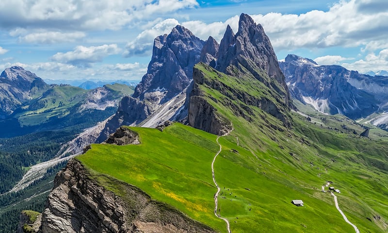 Take a cable car to the summit of Seceda's dramatic limestone ridge.