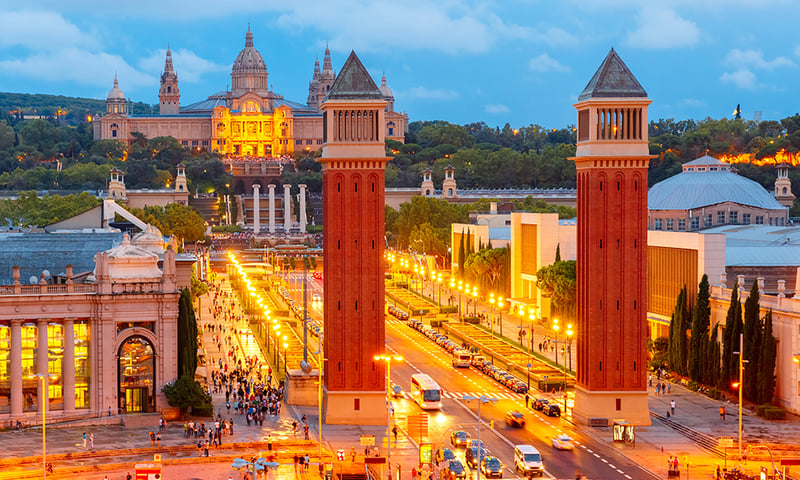 Stroll along Barcelona's Placa Espanya Square.