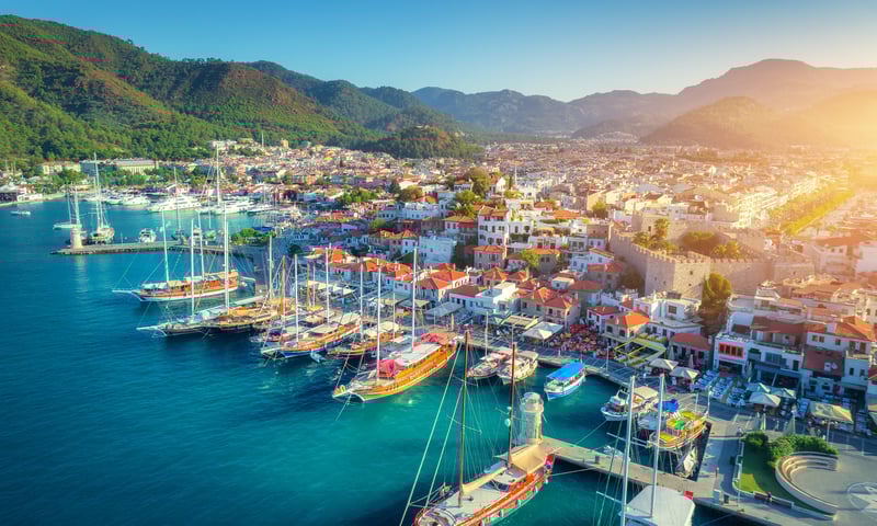 The tourist resort town of Marmaris in Turkiye.
