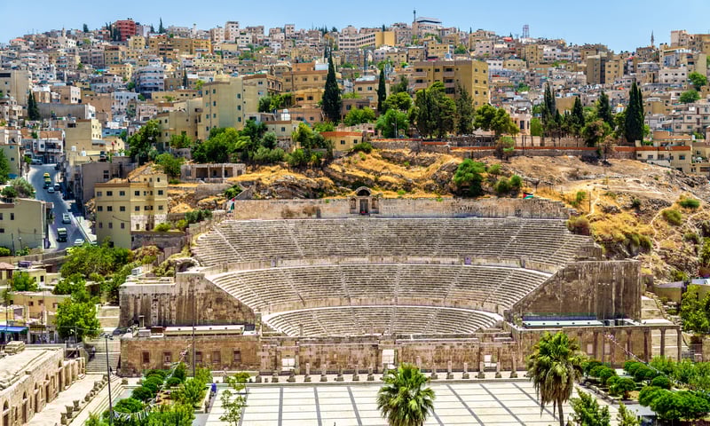 The Roman Theatre in Amman, Jordan, was built between 138-161 AD.