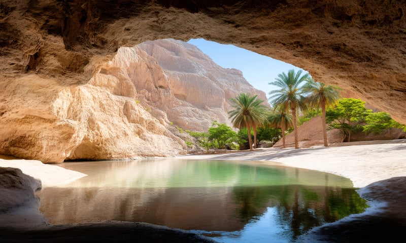 Oman's Wadi Shab refreshingly cool water cave.