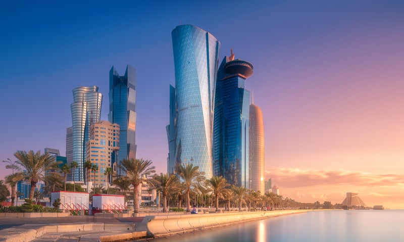 Skyline of West Bay and Doha City Center, Qatar.