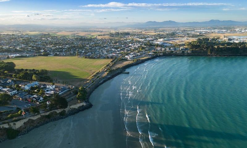 Take in the views of Caroline Bay while docked in Timaru.