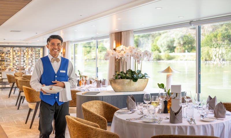 Dine on gourmet meals with new friends in Amadeus Amara's luxe dining room (August 2027 departure).