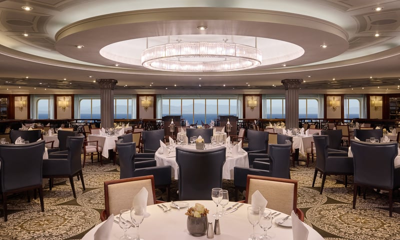 Discoveries Restaurant is the main dining room onboard Azamara Pursuit.