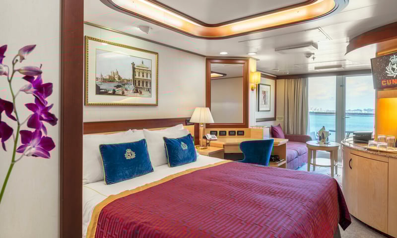 Upgrade to a Princess Suite for royal treatment aboard Cunard’s Queen Elizabeth.