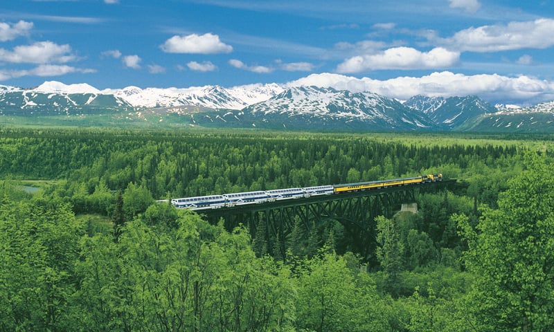 Board the McKinley Explorer for a scenic journey into Denali National Park's pristine wilderness.