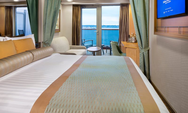 Enjoy ocean breezes from your private balcony in an upgraded Verandah stateroom, charges apply.