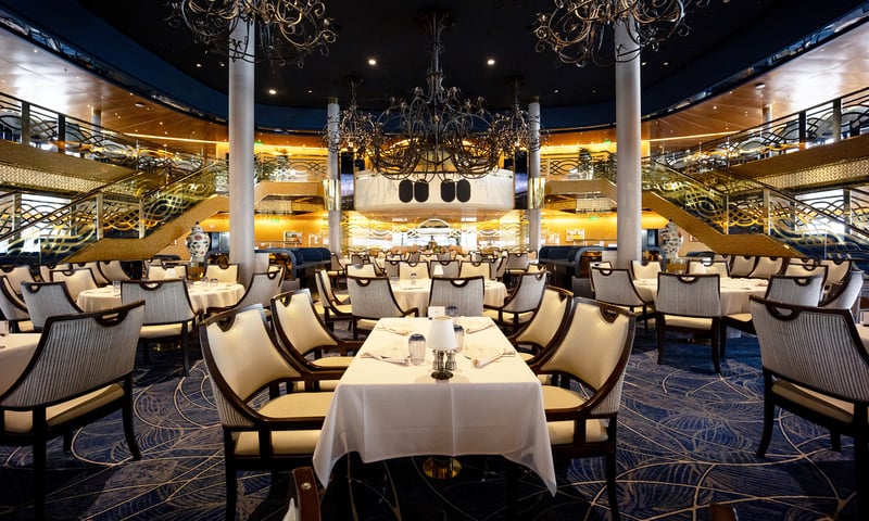 The two-level Main Dining Room onboard Holland America's Volendam.