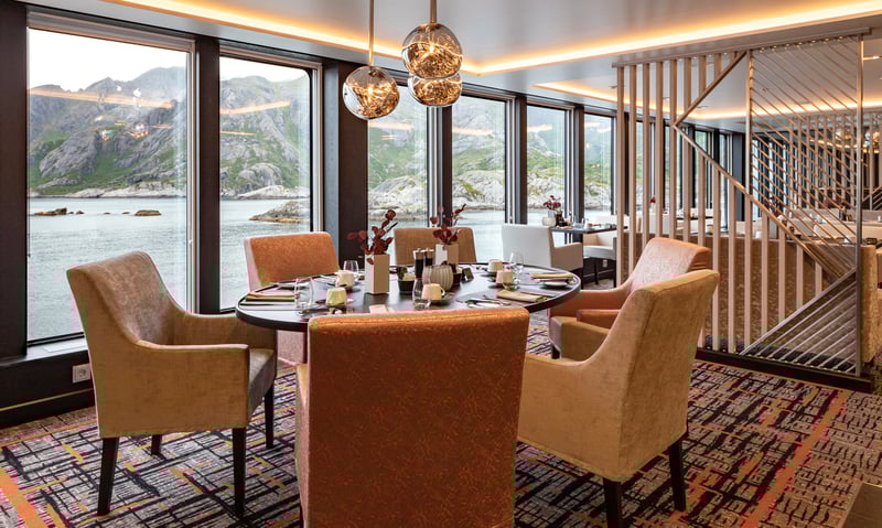 Dine on gourmet meals at Lindstrom aboard HX Expeditions (charges may apply).