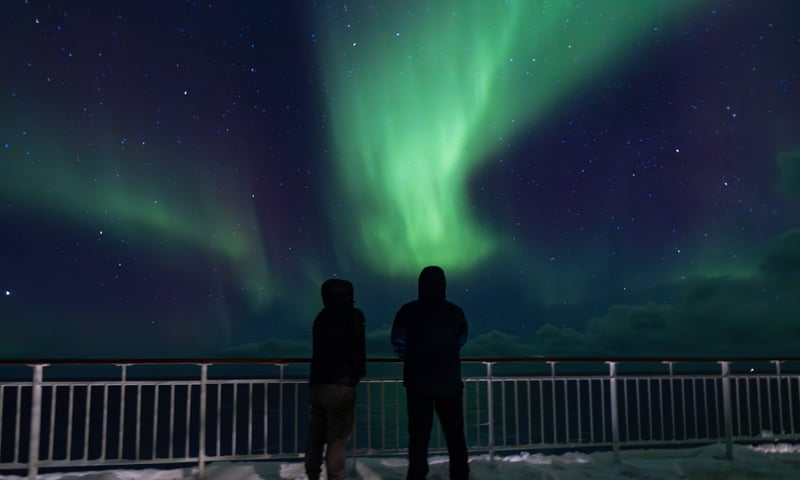 Watch for the northern lights from the deck of MS Trollfjord.