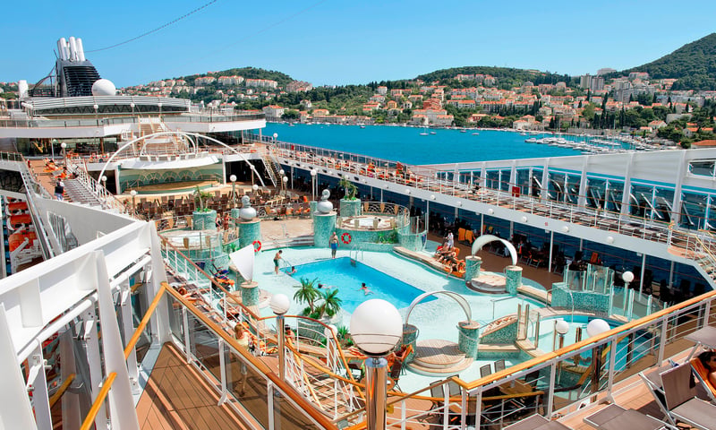 Le Grand Bleu is the main outdoor pool area on Deck 13 aboard the MSC Magnifica.