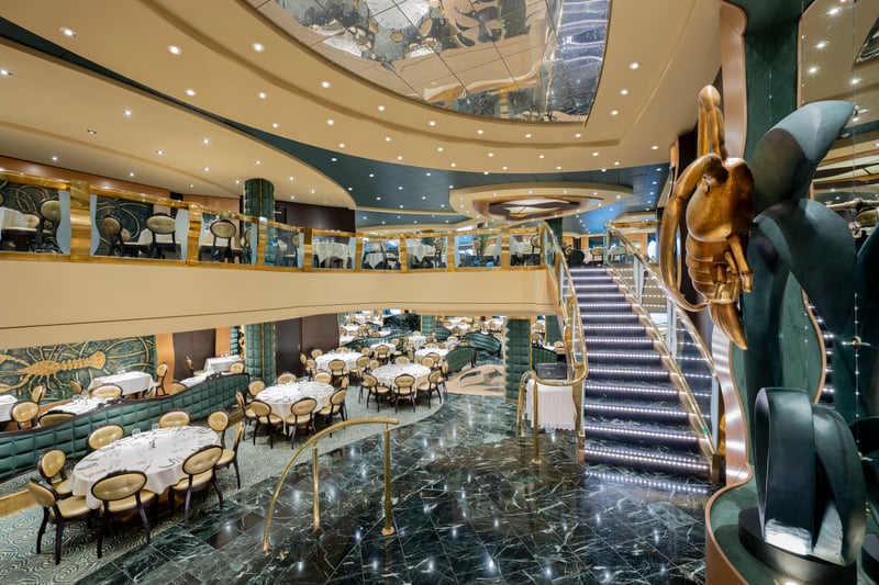 The Golden Lobster Restaurant is one of the main dining areas onboard MSC Preziosa.